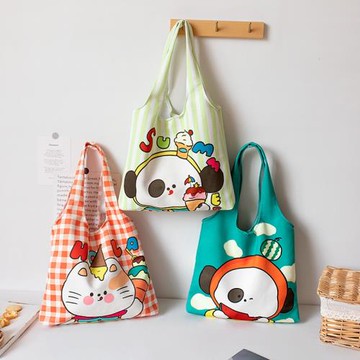 可愛卡通手提袋外出便攜收納袋學生上課通勤包大容量帆布包手提包