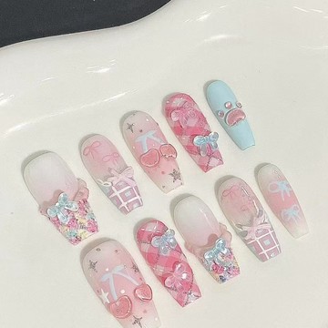 🔥熱銷爆款🔥碎花櫻桃半手工美甲穿戴甲春日新款高階貓眼櫻桃可愛氣質顯白美甲