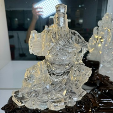 頂級收藏 天然激光料白水晶 文關公 關聖帝君雕件🌟送禮收藏招財 天然白水晶 文關公 關公擺件 關聖帝君 天 A1396