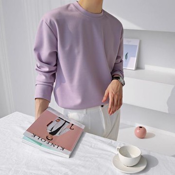 MRCYC秋季男士純棉長袖t恤純色寬松衛衣秋衣打底衫上衣服男裝潮