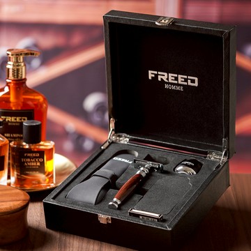 【FREED】尊爵四件組雙刃安全刮鬍刀禮盒 - 仿紫紅檀木