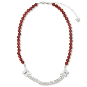 Red Colar Silky Silver Butterfly