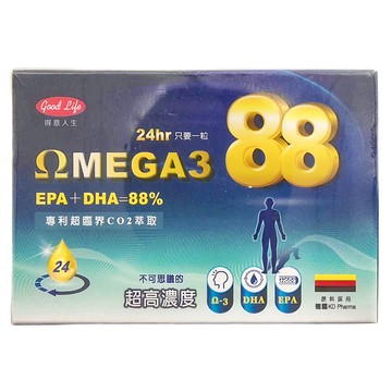 good Life 得意人生 Omega-3 88 魚油膠囊  30顆  500mg  1盒