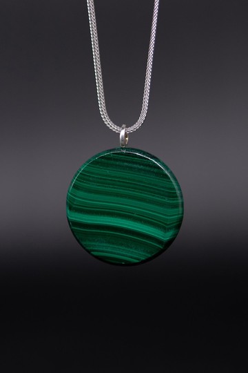 天然孔雀石 圓牌 平安無事牌  S925銀項鏈 闢邪 平安