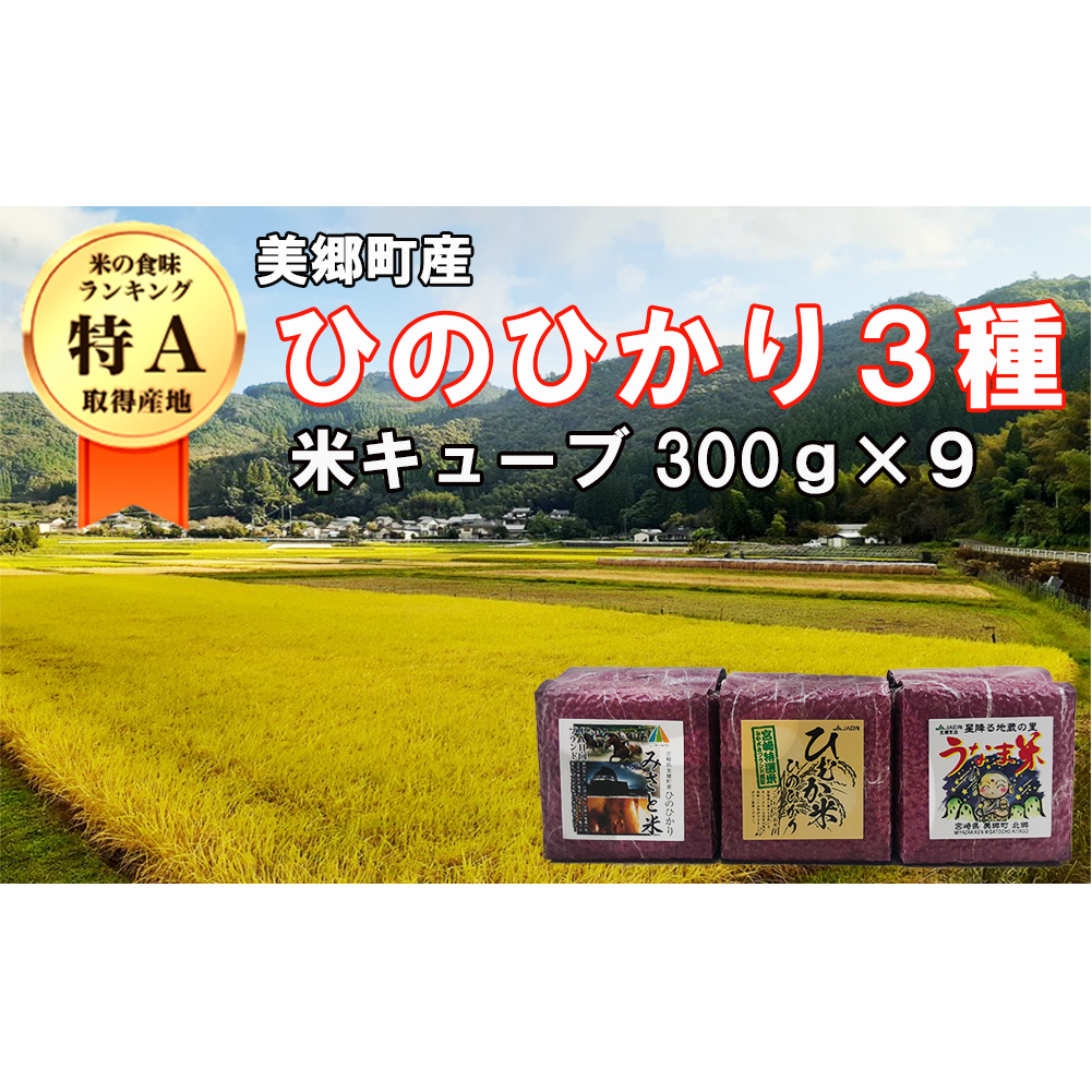  美郷町産 ひのひかり ３種　米 キューブ９個セット