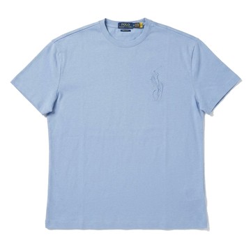 【RALPH LAUREN】POLO刺繡大馬棉質男款短袖T恤上衣(水藍/M號)