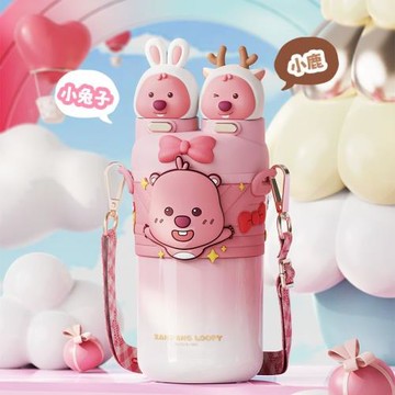 LOOPY贊萌露比保溫杯316不銹鋼大容量學生可愛水杯卡通兒童吸管杯