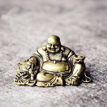 純黃銅實心 彌勒佛擺件 銅案頭 居家擺飾 笑口常開 大肚佛像擺飾 裝飾品 中式復古銅雕 台灣出貨 附發票