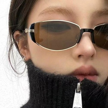 2025新摩登復古高級感茶色窄框小棕鏡女方圓臉顯瘦貓眼墨鏡太陽鏡
