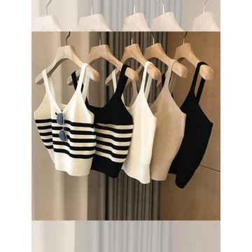 法式撞色條紋2025秋冬新款針織吊帶背心女內搭設計感小眾短款上衣