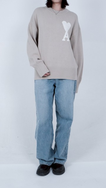 (F) ami質感愛心logo杏色長袖上衣