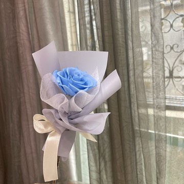 【單支永生玫瑰】迪士尼藍 生日禮物 婚禮小物 永生玫瑰花 附提袋