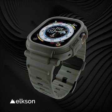 加拿大 Elkson Apple Watch Ultra 1/2 49mm Quattro Pro 2.0 一體成形軍規錶帶＋9H鋼化膜-炭綠_廠商直送