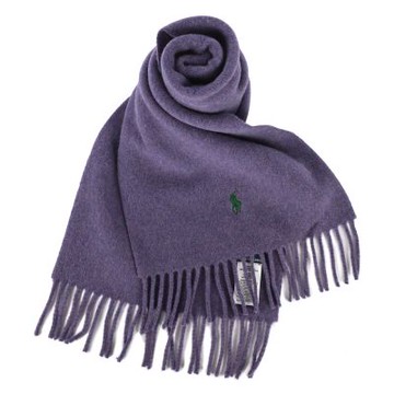 RALPH LAUREN POLO 小馬刺繡LOGO素面羊毛圍巾-莓果紫色