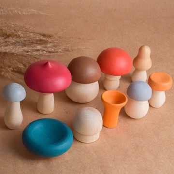 木製微型蘑菇雕像套裝用於情節角色扮演遊戲蒙特梭利玩具