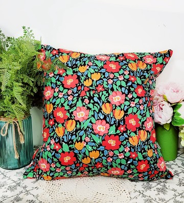 北歐可愛田園風格紅色花花圖案抱枕靠枕靠墊枕套