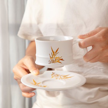 竹君子咖啡杯 / 附杯盤 / 鎏金 / 3色 260ml