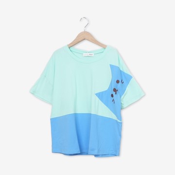 【Dailo】撞色大貓咪落肩短袖上衣 綠