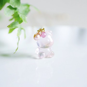 嘟嘟小坐熊 天然粉水晶招人緣桃花項鍊 14K