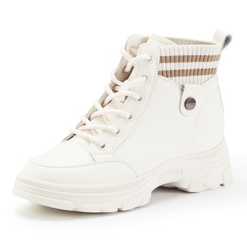 TAS 雙材質拼接綁帶高筒厚底休閒鞋 白色 #44715