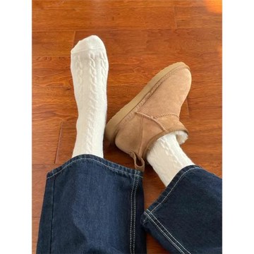 麻花羊毛襪子女中筒秋冬季加絨加厚堆堆襪羊絨日系冬天月子長筒襪