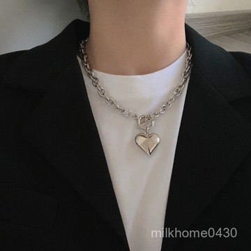 💛限時下殺💛小衆設計感ins愛心吊墜鎖骨鏈OT扣網紅嘻哈蹦迪桃心冷淡風項鏈女