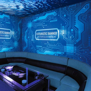 3D科技感網吧網咖背景直播主題電競酒店酒吧KTV裝修設計墻布墻紙