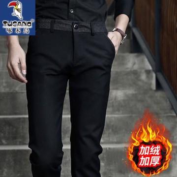 啄木鳥秋冬款休閑褲男士商務西褲修身職業正裝直筒小腳褲男褲子