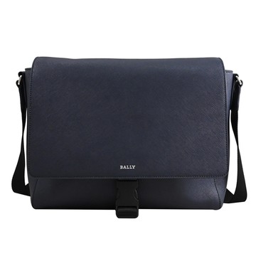 BALLY 6307858 DAMION 燙銀LOGO防刮翻蓋大斜背公事包.深藍
