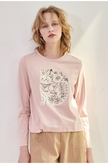 貓咪印花抽繩速乾針織衫