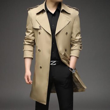 春秋季新款中長款風衣外套男士腰帶商務休閑加肥加大碼披風上大衣