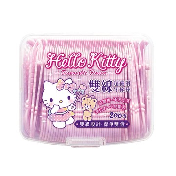 [寶富華]Hello Kitty雙線細滑牙線棒200支(盒裝)(雙線牙棒更能攔截食物殘渣)