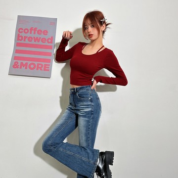 肩帶造型彈力Bra上衣-紅【KT224759】