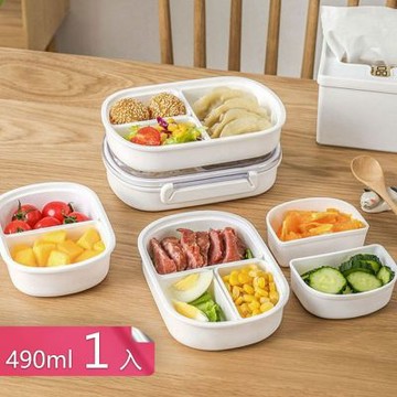 【荷生活】雙扣密封透明蓋分隔便當盒 350／490ml冷藏水果保鮮餐盒-490ml 1入組