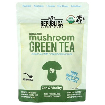 La Republica, 速溶蘑菇綠茶，2.5 盎司（70 克）