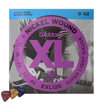 D'Addario 鎳 009 042 電吉他弦 + 城堡撥片 3入  1組  EXL120  紅色 + 黃色 + 藍色