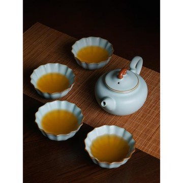 汝窯茶具套裝家用禮盒裝中式陶瓷景德鎮汝瓷功夫茶具開片可養青瓷