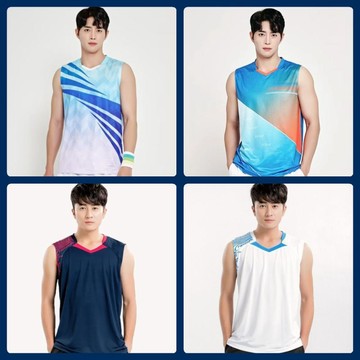 【台灣出貨】無袖羽毛球服男正品背心速幹球衣透氣運動服砍袖跑步上衣團隊定製訓練衣運動服排球衣