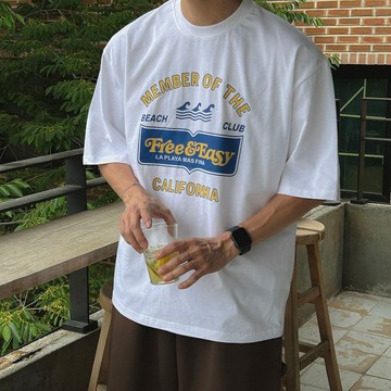 正韓寬鬆純棉字母海灘印花短袖T恤 4色 YUPPIE 預購商品 0721