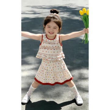 Mini baby🌷彩色波點女童夏裝套裝女孩裙子韓版女寶兩件套韓系