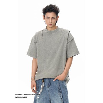 ACRARDIC高街設計感解構短袖T恤男痞帥小眾水洗做舊重磅半袖上衣