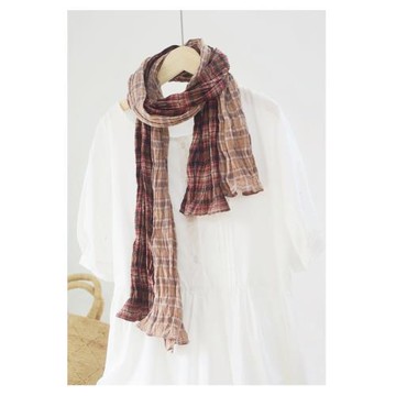 日系純棉格子小圍巾 春秋韓國全棉男士領巾吸汗防曬透氣女小紗巾