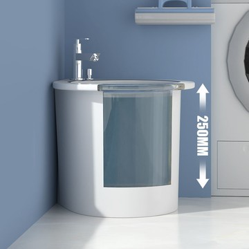 優樂悅~衛藍經典三角拖把池家用陽臺拖布池帶龍頭一體托把池落地式拖把盆