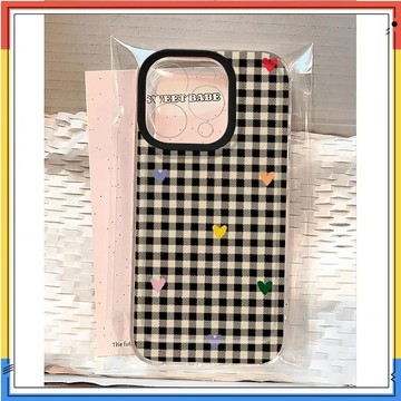 iphone手機殼.黑格紋愛心適用蘋果15promax手機殼iPhone14pro/13保護殼12p軟...