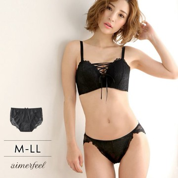 aimerfeel-緞帶蕾絲三角內褲-黑色-178820-BL