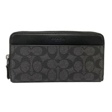 COACH 新款男款C LOGO前口袋ㄇ型拉鍊長夾(新款黑灰)