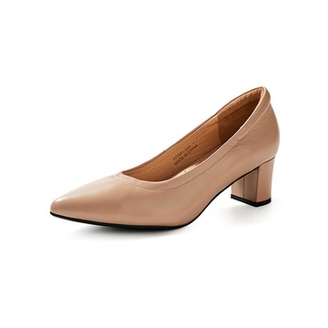 GREENPINE經典尖頭柔軟感羊皮粗跟鞋 粉紅膚色 (00311501)