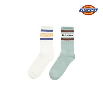 Dickies男女款冰山綠撞色線型品牌Logo中筒襪(二雙入)|DK0A4XDKK36