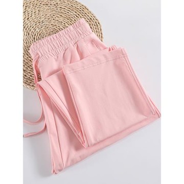 粉色衛褲女春秋薄款寬松直筒褲子百搭顯瘦長褲夏季純棉休閑運動褲