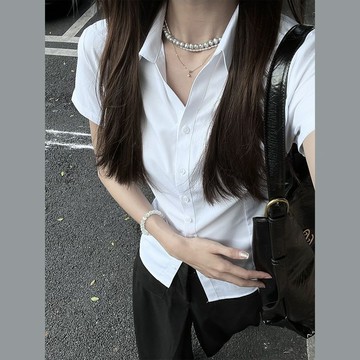 白色職業短袖襯衫女夏季2025年新款收腰jk襯衣小個子法式掐腰上衣